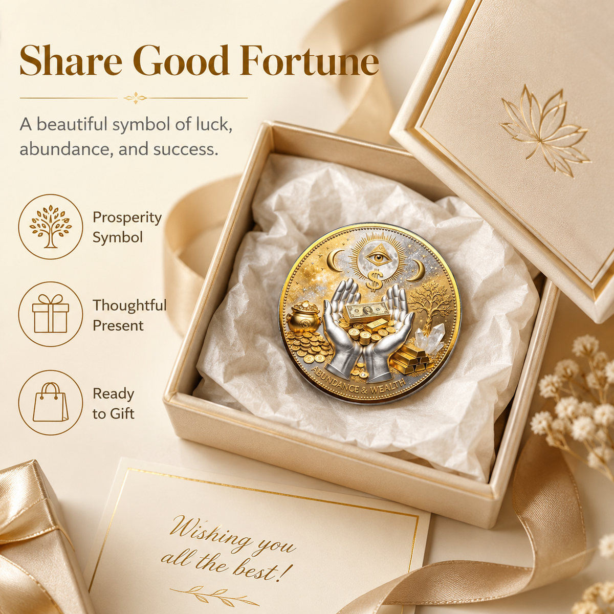 3D “The Midas Touch” Wealth Abundance Coin Brooch – Fortune Attraction Charm, Omniscient Protection Symbol, Pocket-Sized Collector’s Pin for Businessmen & Entrepreneurs