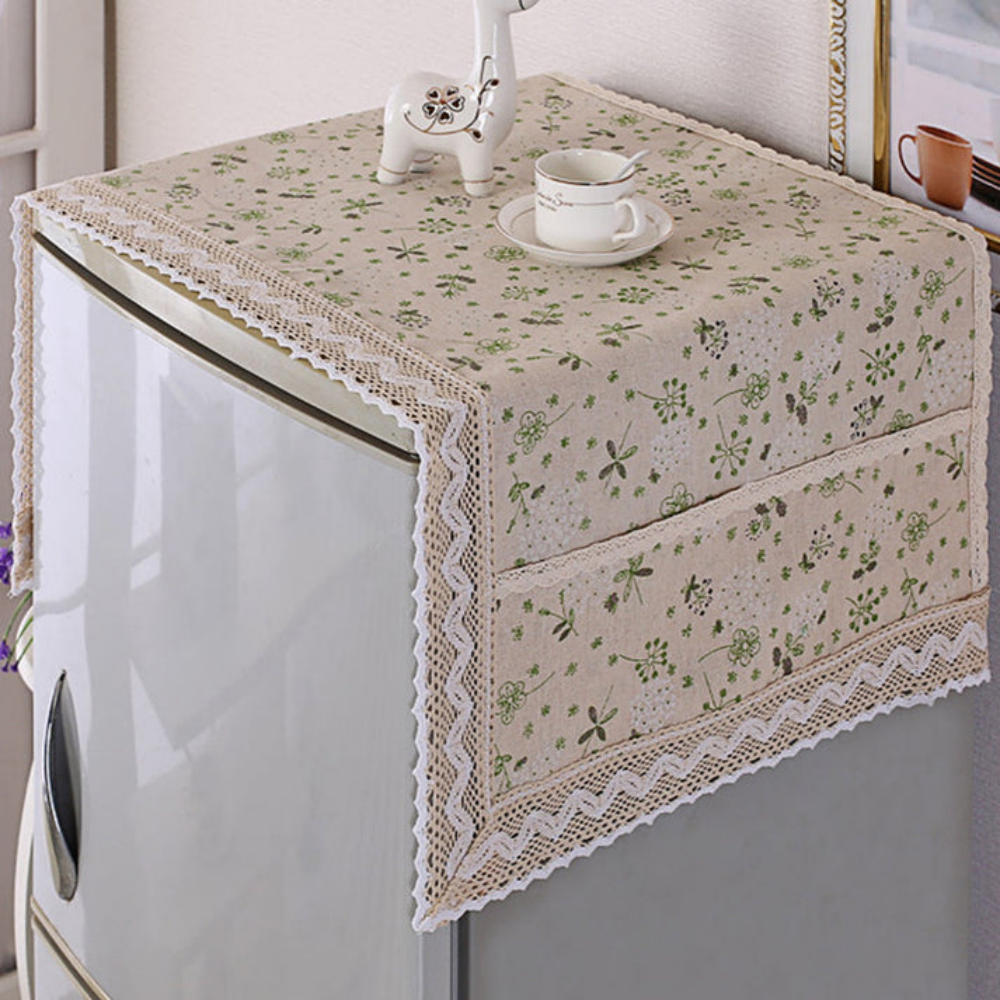 Cotton Linen Refrigerator Dust Cover with Pockets