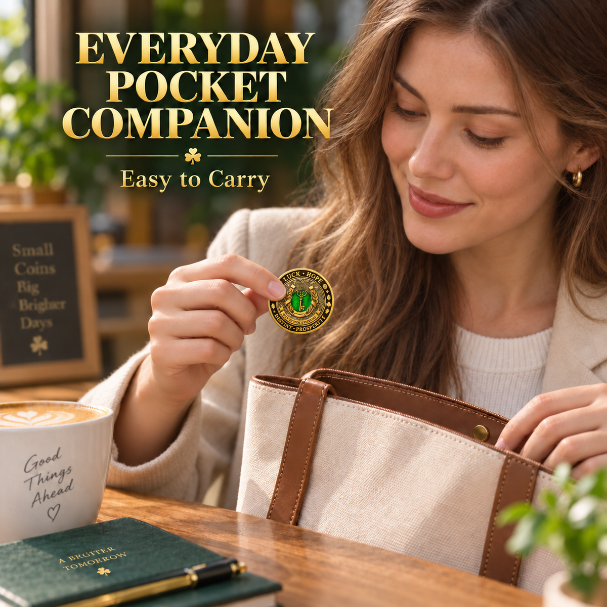 🍀Lucky Four-Leaf Clover & Wealth Key Coin - Double-Sided 3D Embossed Commemorative Replica