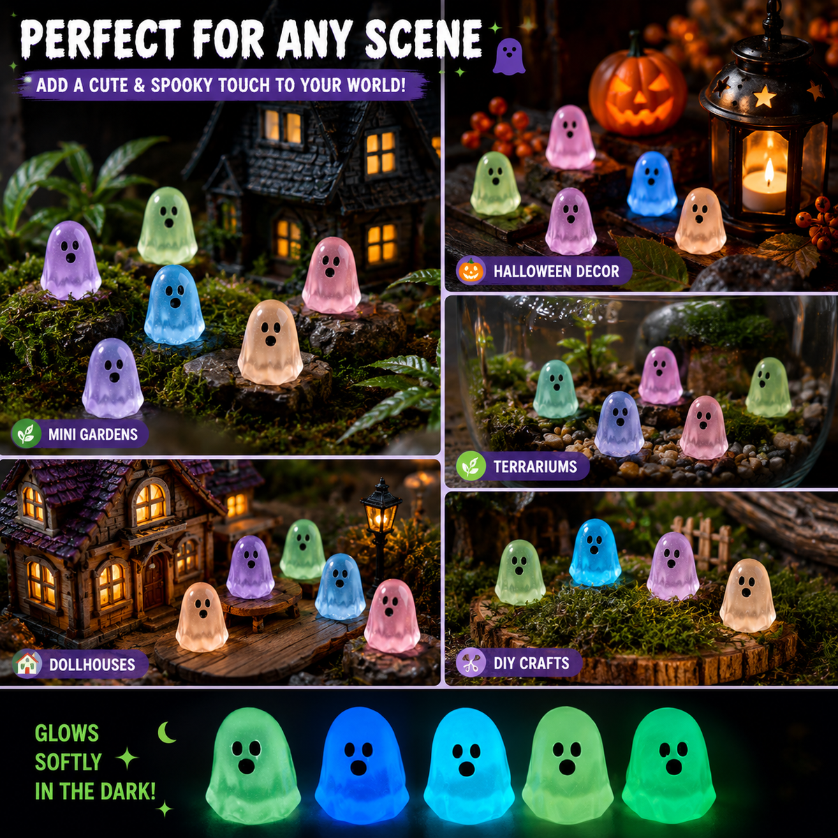 Glow‑in‑the‑Dark Mini Ghost Figurines | Resin Halloween DIY Decor 20/50PCS