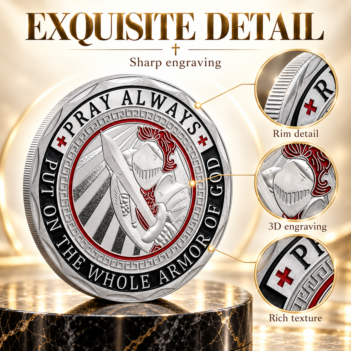 ✝️God in Full Armor Challenge Coin | Symbol of Spiritual Strength and Faith Protection