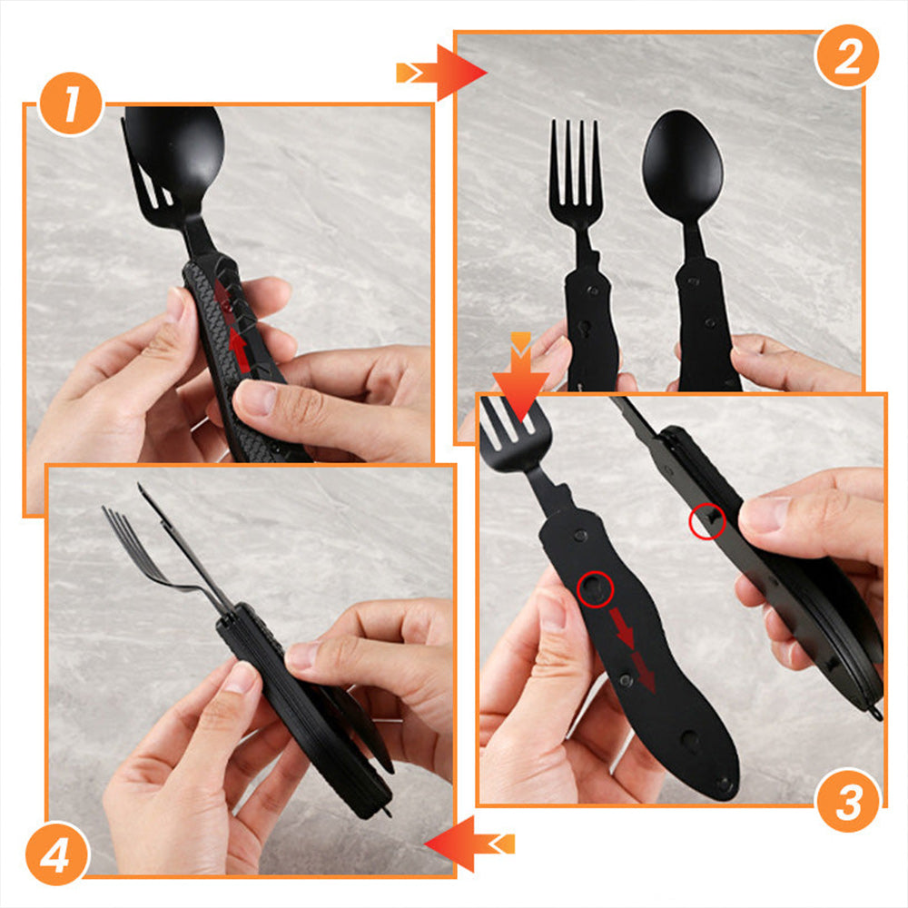 4-in-1 Folding Tableware Set – Portable Stainless Steel Multi-Tool