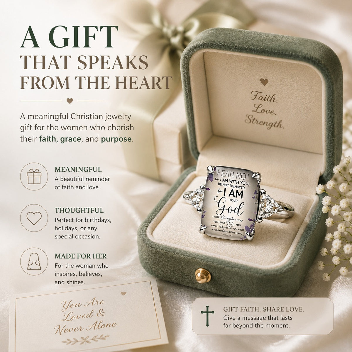 💍Women's Adjustable Christian Scripture Ring – Gold-Plated CZ Jewelry