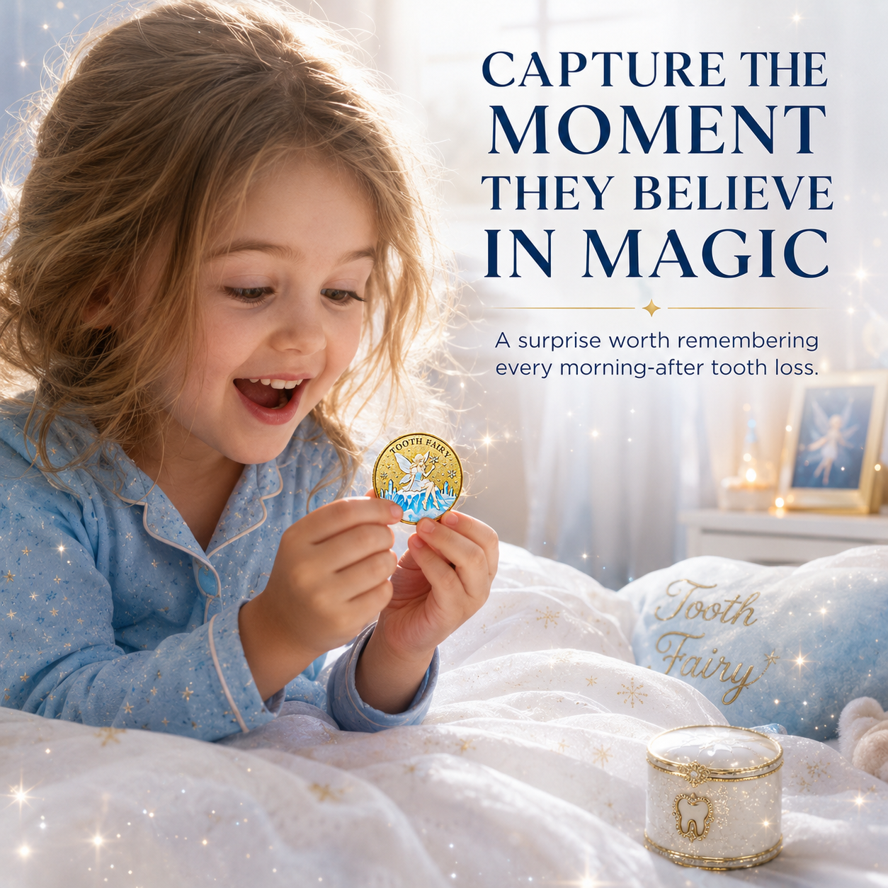 3D Tooth Fairy Commemorative Coin, tooth‑fairy & tooth imagery, heartwarming childhood lucky collectible