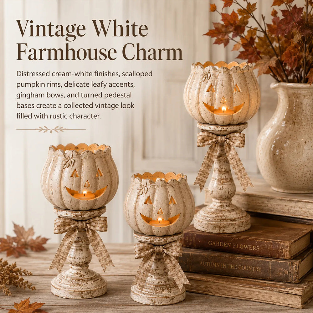 Glow White Pumpkin Tealight Holders – Set of 3