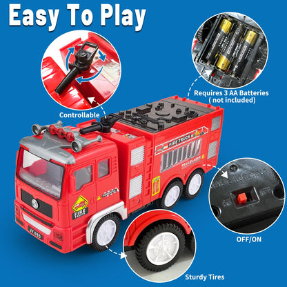 4D LED Light Up Fire Truck Toy, Music & Automatic Bump Function
