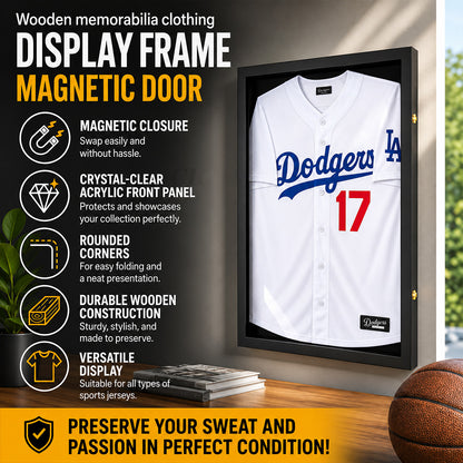 Wooden Memorial Jersey Display Frame (Magnetic Door) – Keep Your Sweat & Love In Perfect Condition!