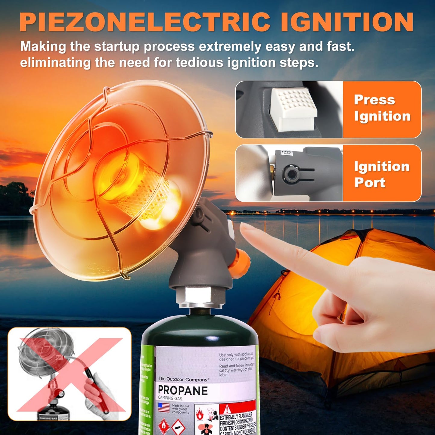 Portable Propane Heater Outdoor Camping Heater, 8500 BTU, Piezo Ignition🔥