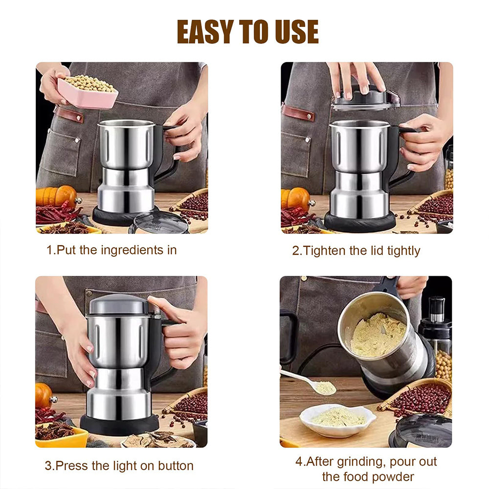 304 Stainless Steel Electric Grain Mill Grinder – High-Speed Flour, Coffee & Spice Powder Maker