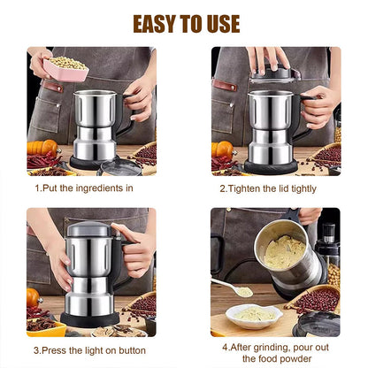 304 Stainless Steel Electric Grain Mill Grinder – High-Speed Flour, Coffee & Spice Powder Maker