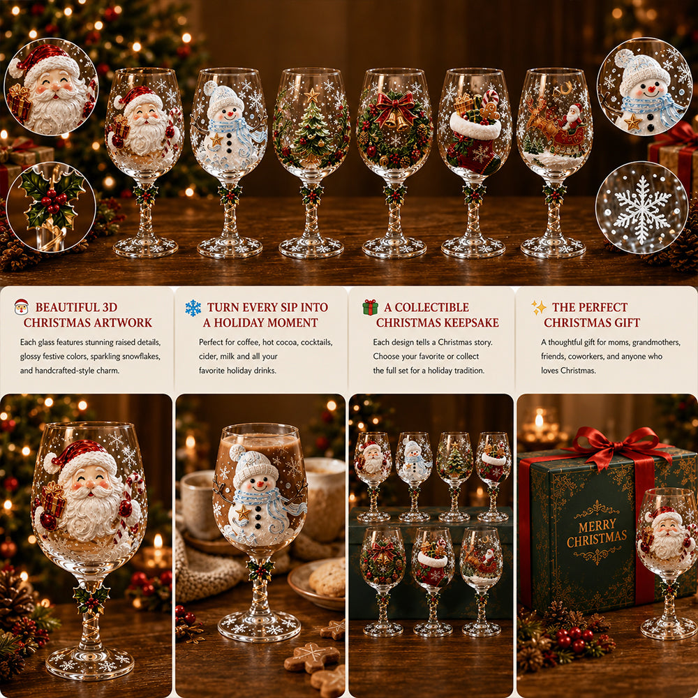 Christmas 3D Wine Glass Collection Gift Box Set