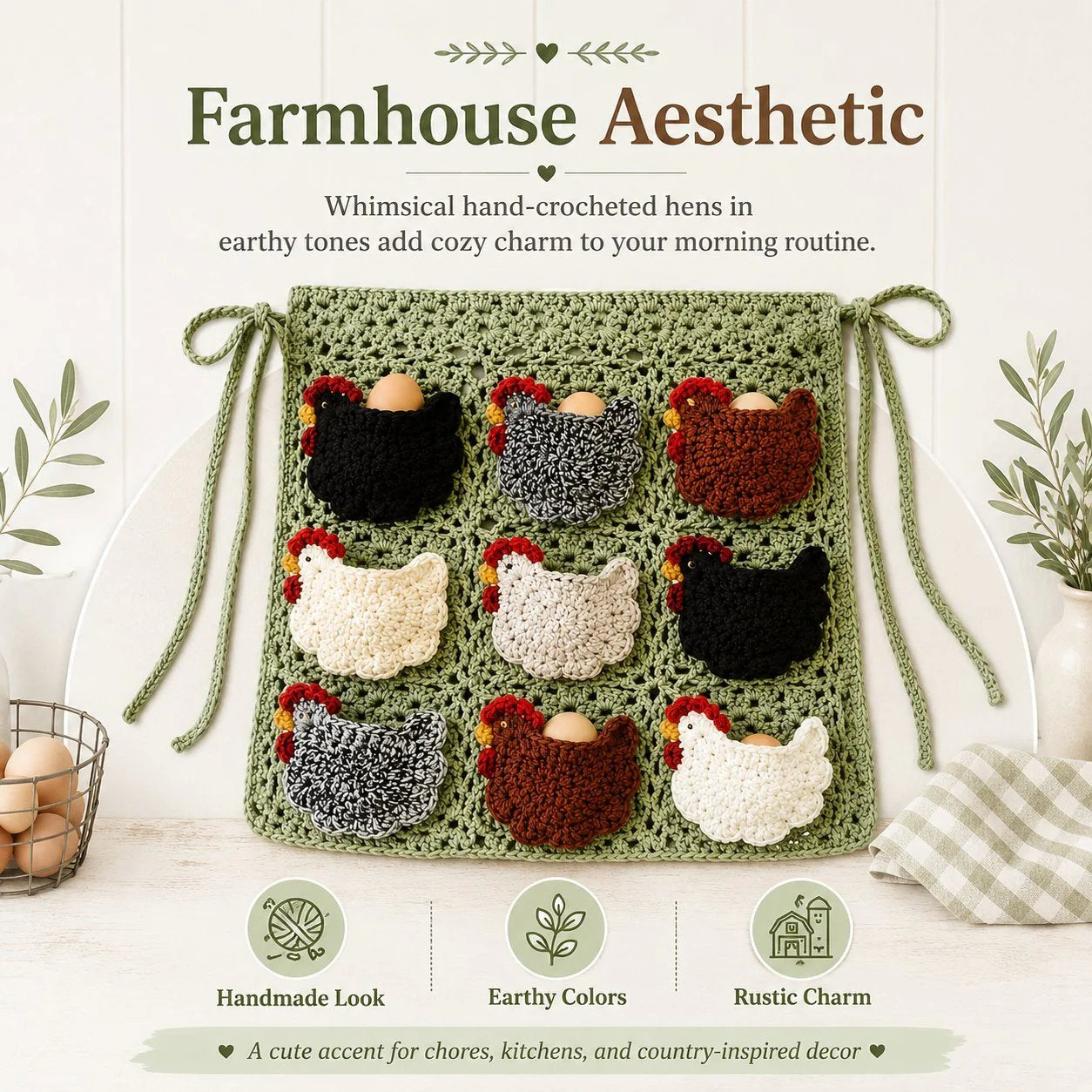 Handmade Crochet Chicken Egg Collecting Apron