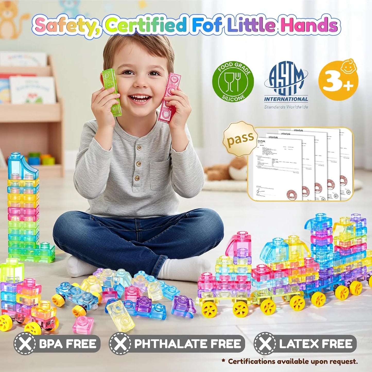Multi-Color Squishy Jelly Stacking Blocks, Non-Toxic Kids Sensory Play Building Toy