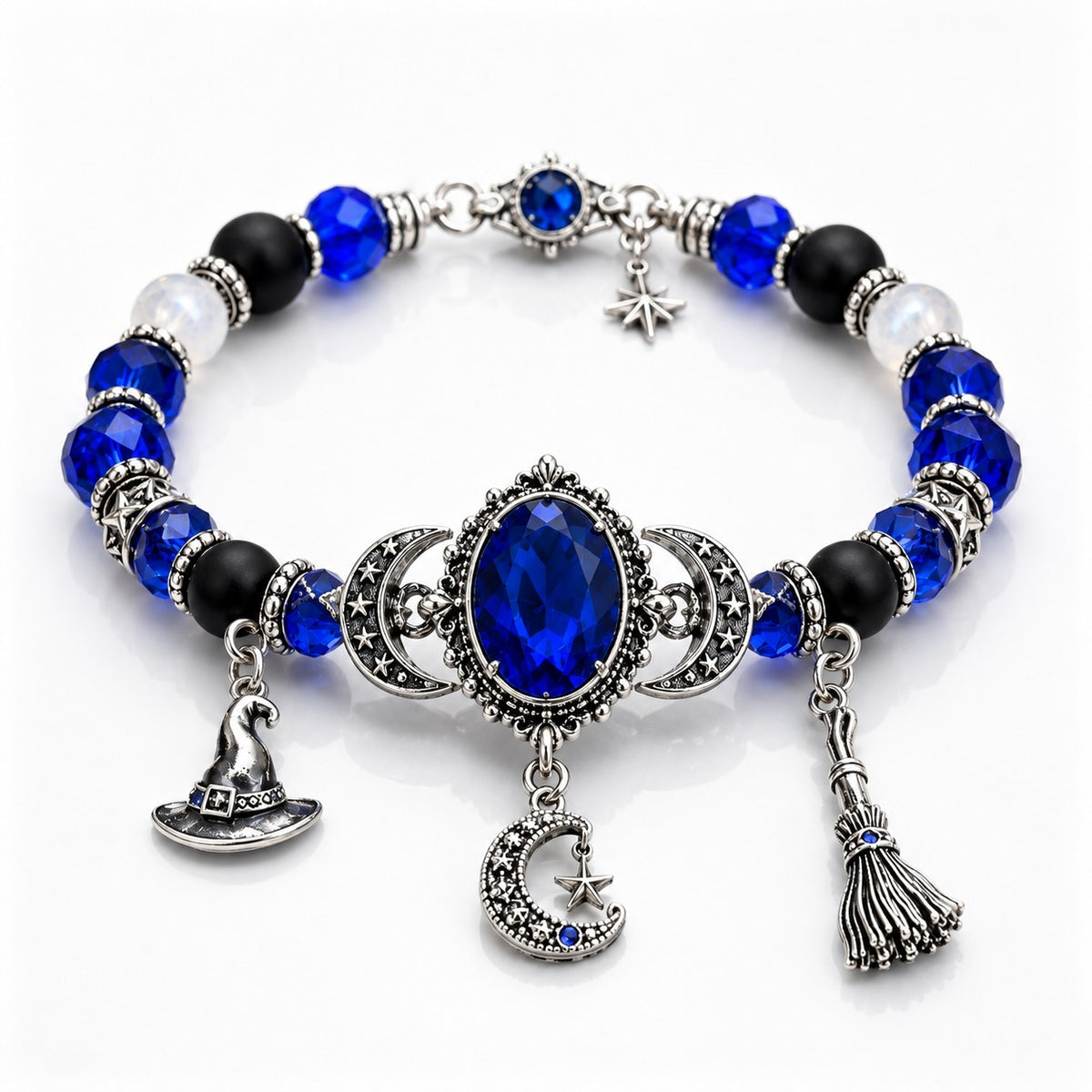 🔮 Witch’s Crystal Moon Charm Bracelet