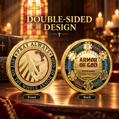 ✝️God in Full Armor Challenge Coin | Symbol of Spiritual Strength and Faith Protection