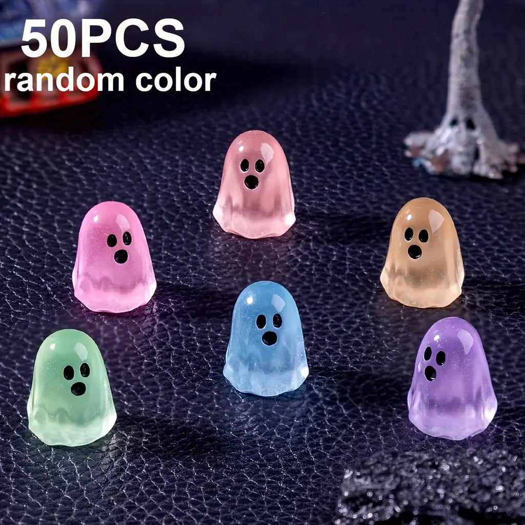 Glow‑in‑the‑Dark Mini Ghost Figurines | Resin Halloween DIY Decor 20/50PCS