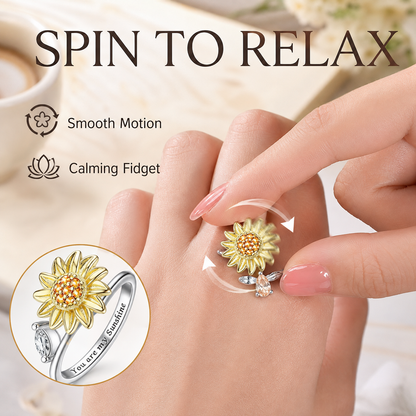 Sunflower Fidget Rings for Women,You are My Sunshine Chic Sunflower Open Ring