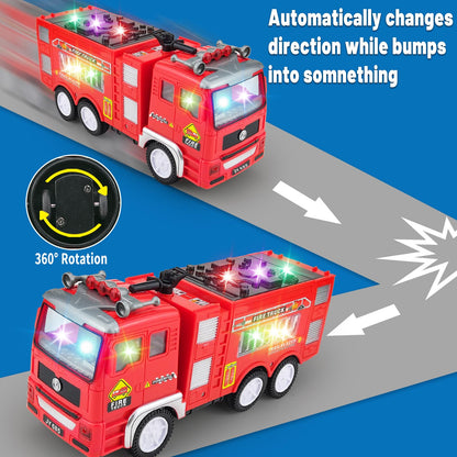 4D LED Light Up Fire Truck Toy, Music & Automatic Bump Function