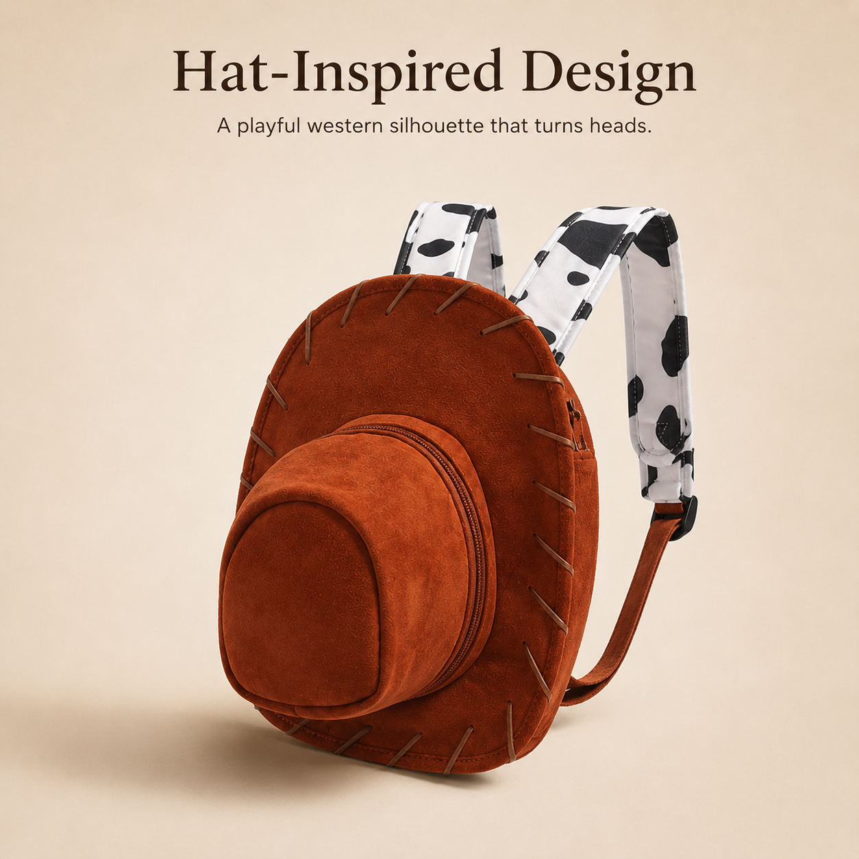 Western Cowboy Hat Shaped Backpack Cow Print Straps Mini Leather Purse
