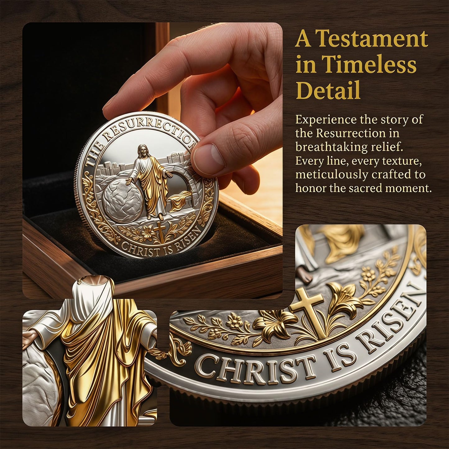 ✝️ Cross Resurrection Memorial Coin, Alloy Relief Religious Keepsake Ornament, Easter Church Family Collectible Gift