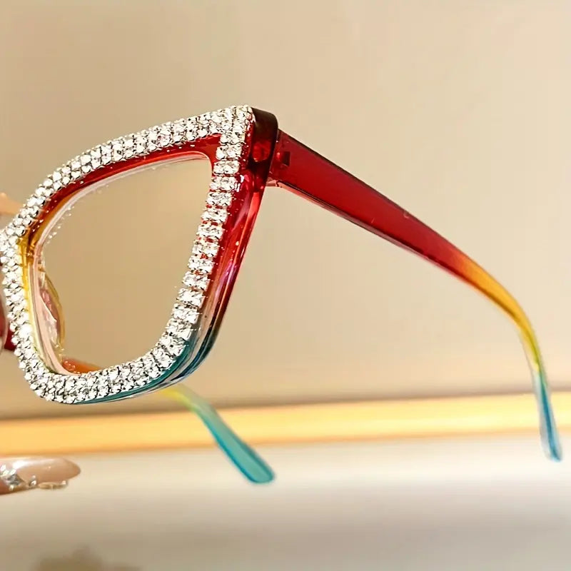Diamond‑Studded Cat‑Eye Large Frame PC Light Anti‑Fatigue Reading Glasses