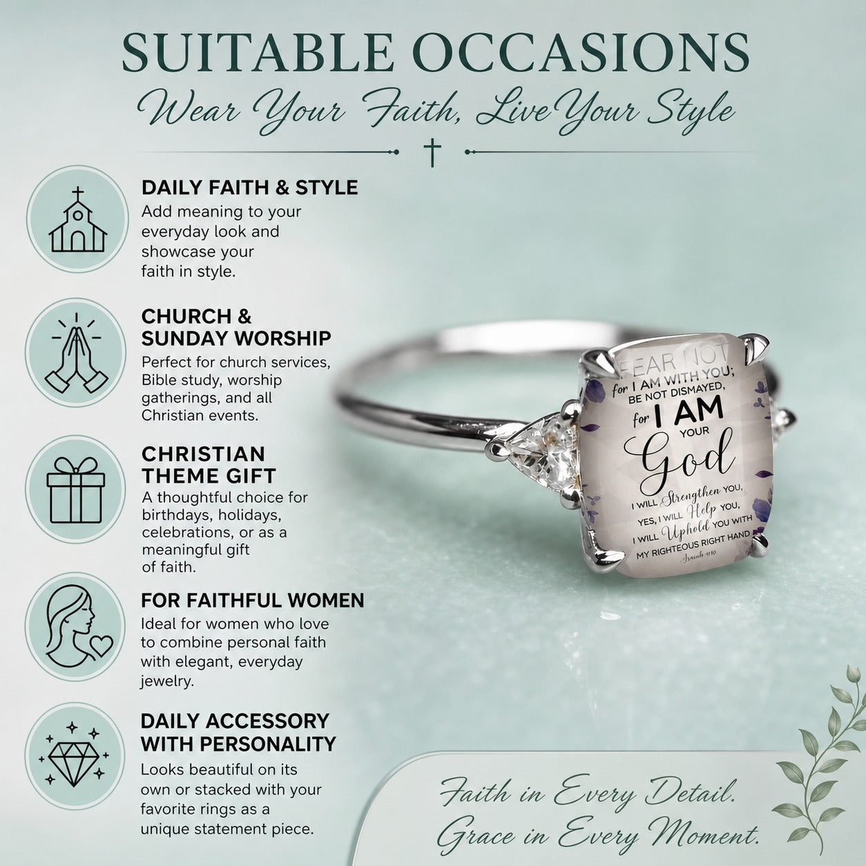 💍Women's Adjustable Christian Scripture Ring – Gold-Plated CZ Jewelry