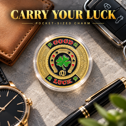 🍀GOOD LUCK ‑ Gold Metal Poker With Protective Case