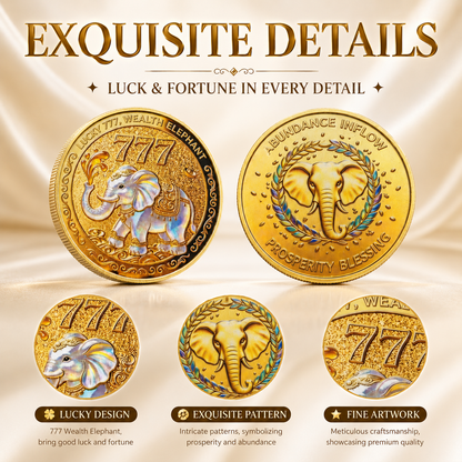 2D Lucky Elephant Coin, Double‑Sided 777 Wealth Token, Water‑Spraying Fortune Talisman