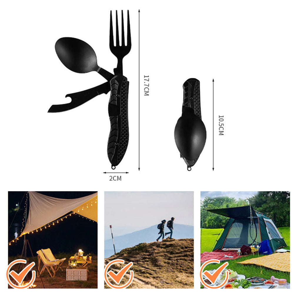 4-in-1 Folding Tableware Set – Portable Stainless Steel Multi-Tool