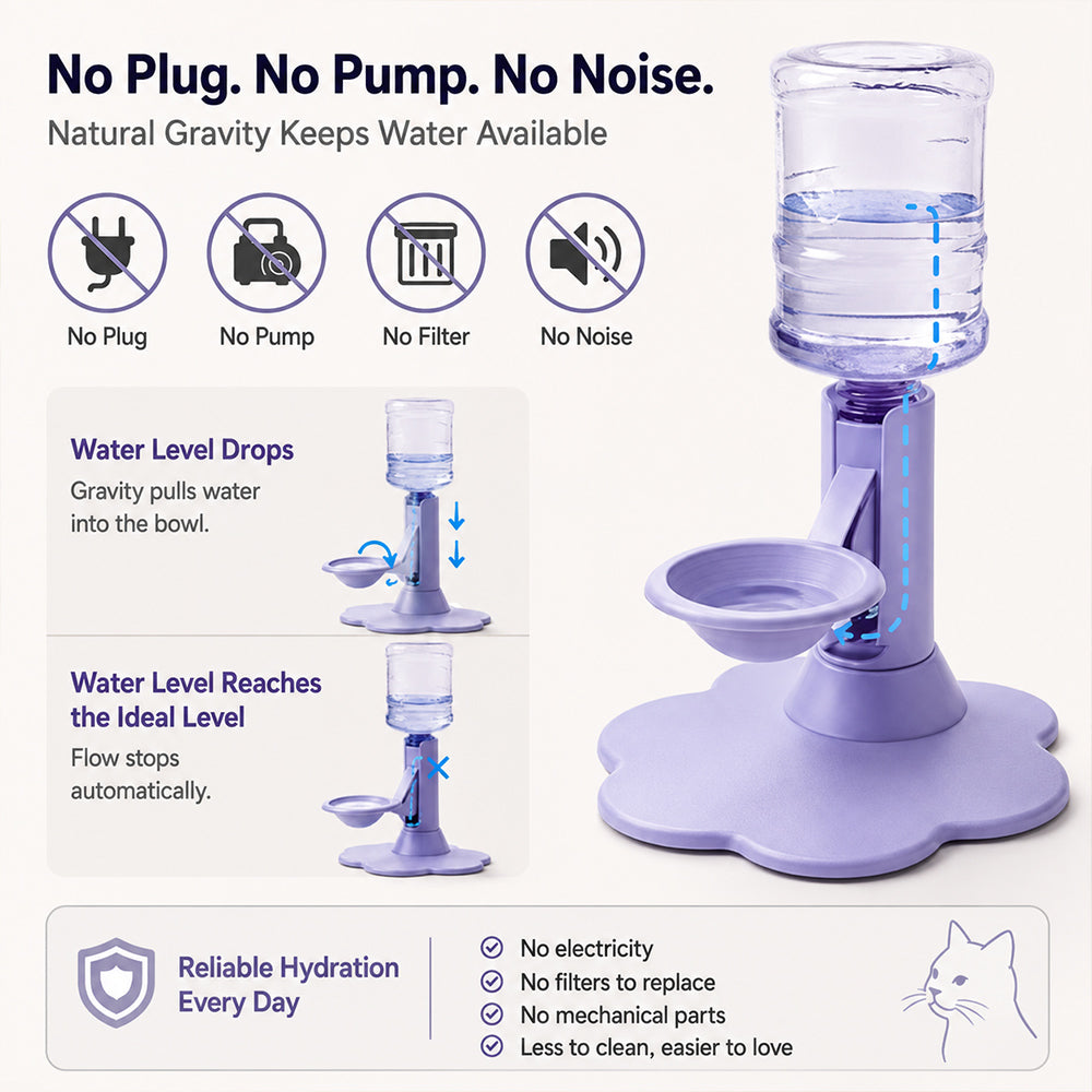 Gravity Cat Water Dispenser – Raised Anti-Spill Bowl