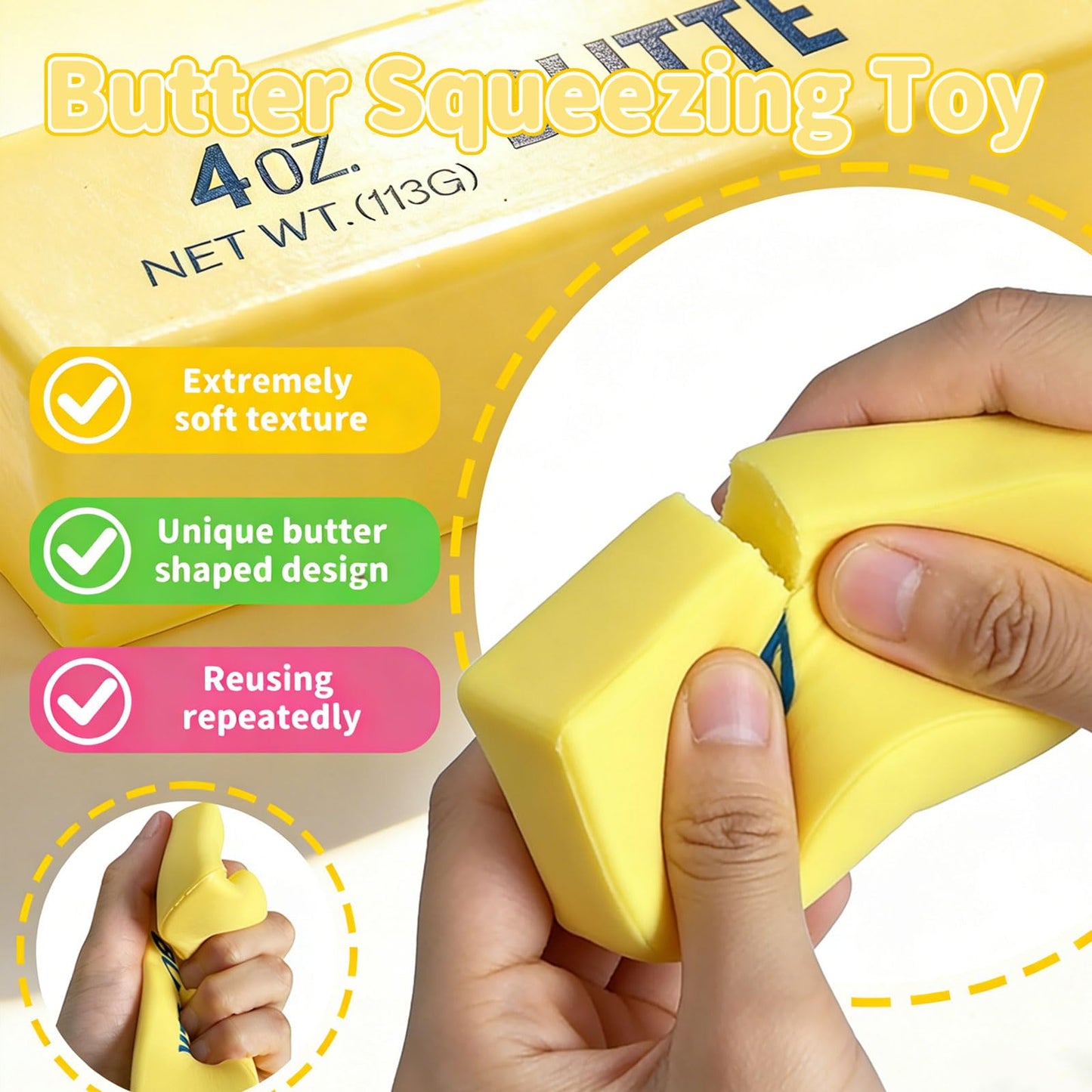 Crunchy Butter Bar Squishy Toy – Satisfying Squeeze Sensory Fidget Toy for Stress Relief, Relaxation & Fun
