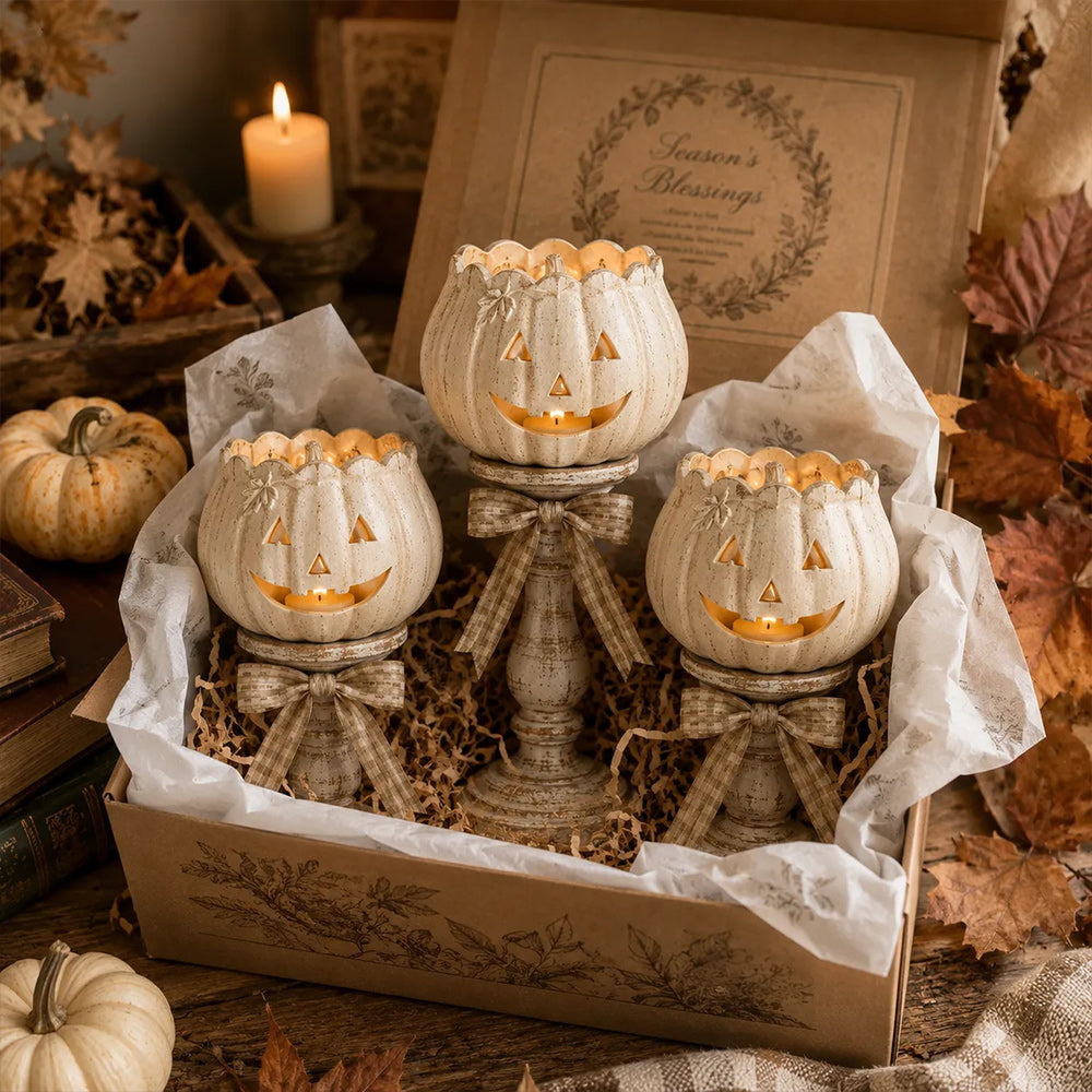 Glow White Pumpkin Tealight Holders – Set of 3