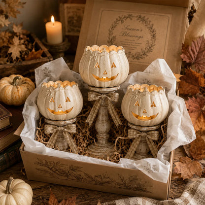 Glow White Pumpkin Tealight Holders – Set of 3