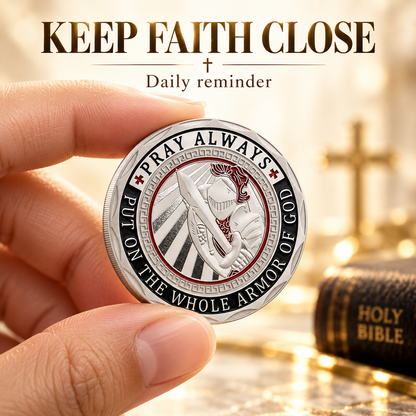 ✝️God in Full Armor Challenge Coin | Symbol of Spiritual Strength and Faith Protection