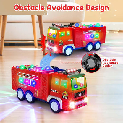 4D LED Light Up Fire Truck Toy, Music & Automatic Bump Function