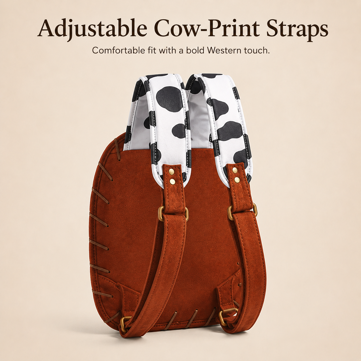 Western Cowboy Hat Shaped Backpack Cow Print Straps Mini Leather Purse
