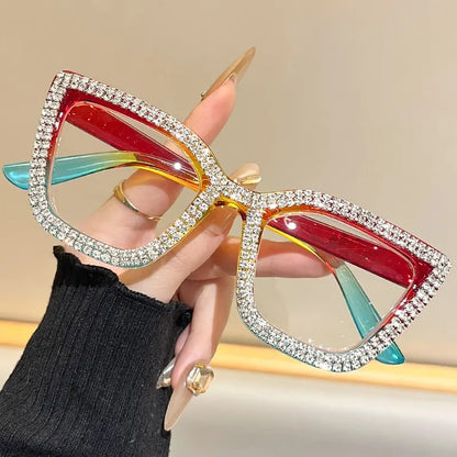 Diamond‑Studded Cat‑Eye Large Frame PC Light Anti‑Fatigue Reading Glasses