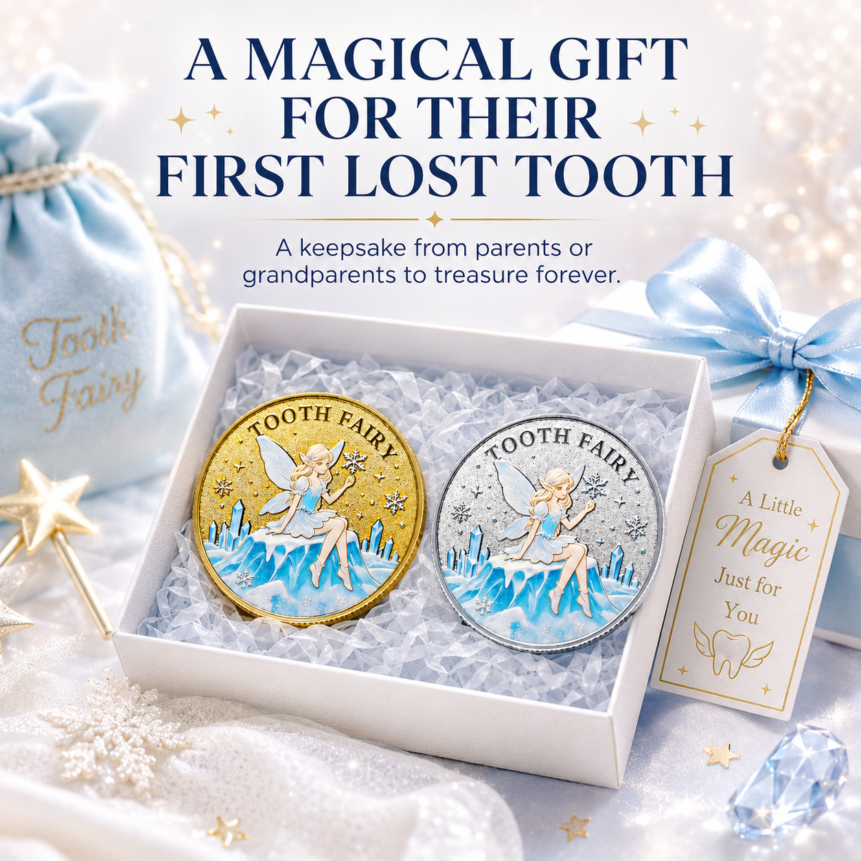 3D Tooth Fairy Commemorative Coin, tooth‑fairy & tooth imagery, heartwarming childhood lucky collectible