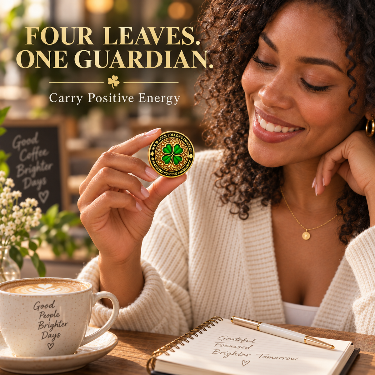 🍀Lucky Four-Leaf Clover & Wealth Key Coin - Double-Sided 3D Embossed Commemorative Replica