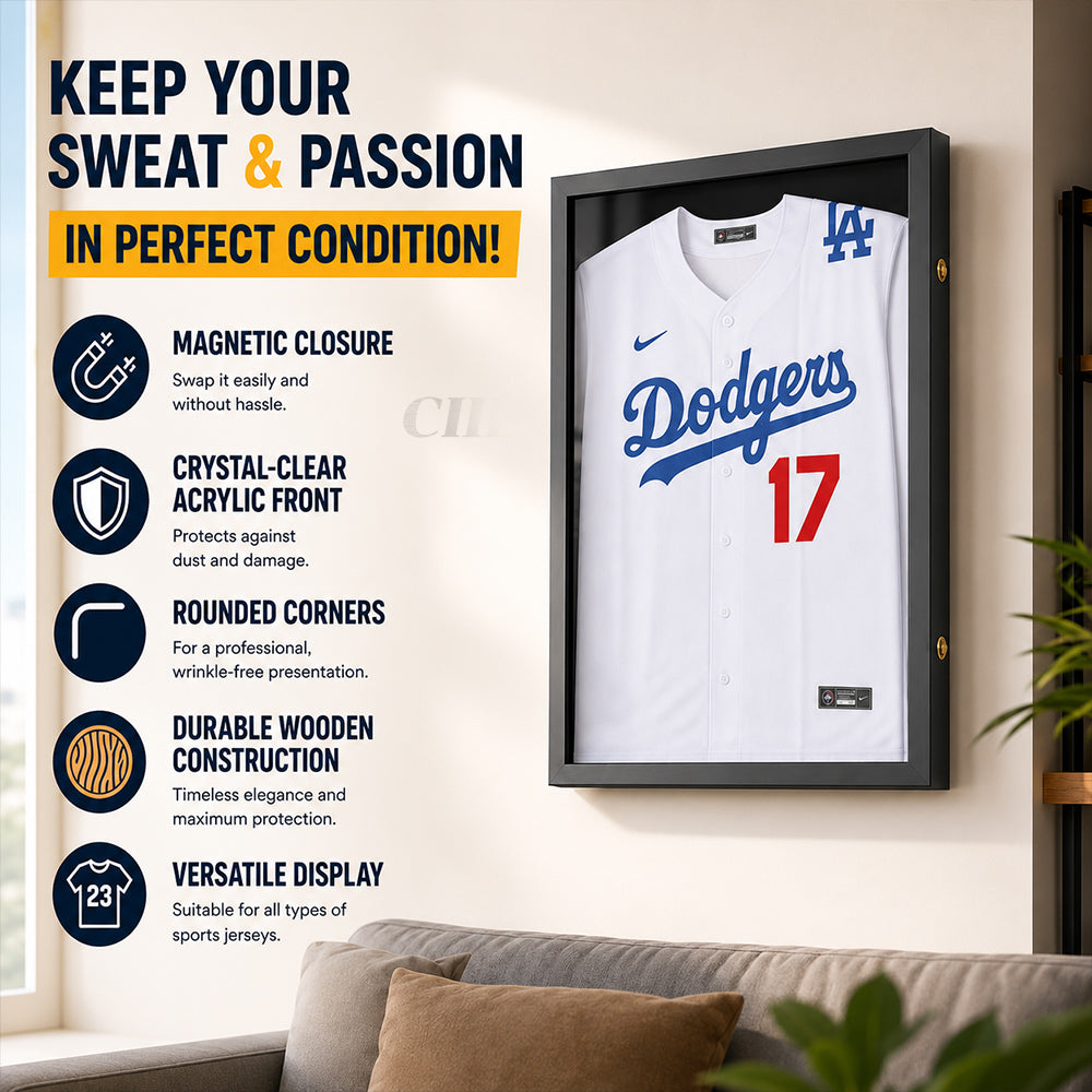 Wooden Memorial Jersey Display Frame (Magnetic Door) – Keep Your Sweat & Love In Perfect Condition!