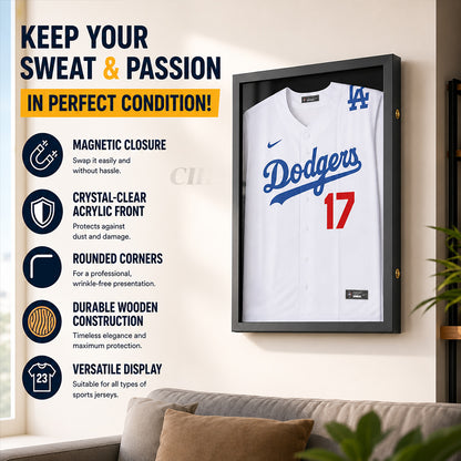 Wooden Memorial Jersey Display Frame (Magnetic Door) – Keep Your Sweat & Love In Perfect Condition!