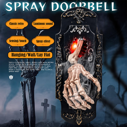 Hanging Touch/Motion Activated Skeleton Hand Doorbell with Red Light, Scary Sound Haunted House Decoration
