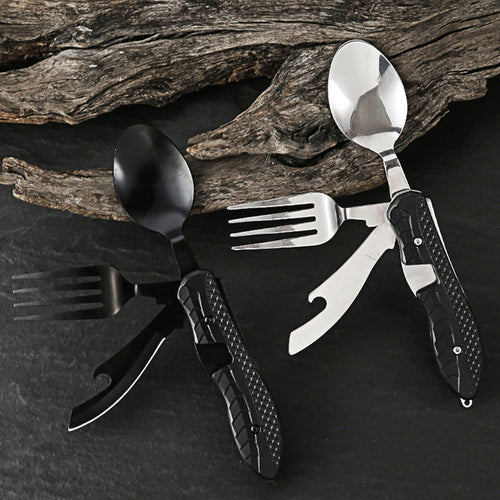 4-in-1 Folding Tableware Set – Portable Stainless Steel Multi-Tool