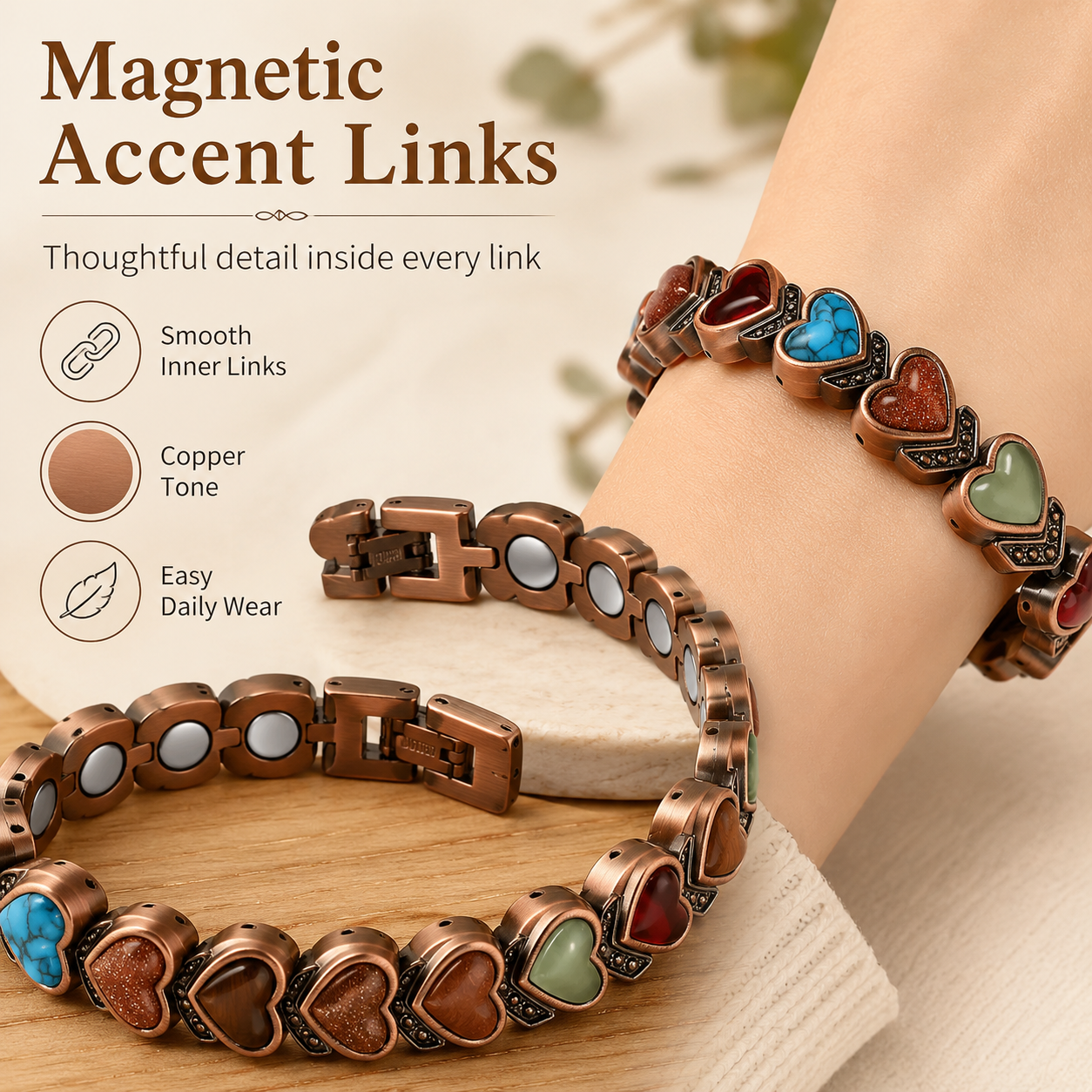 Copper Bracelet for Women, Pure Copper Magnetic Bracelets, Natural Unique Gemstone