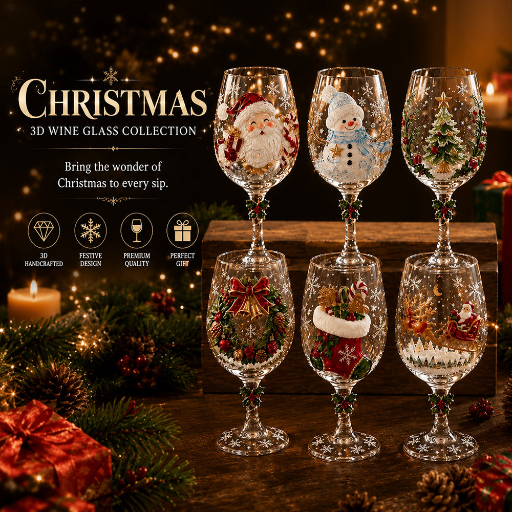 Christmas 3D Wine Glass Collection Gift Box Set