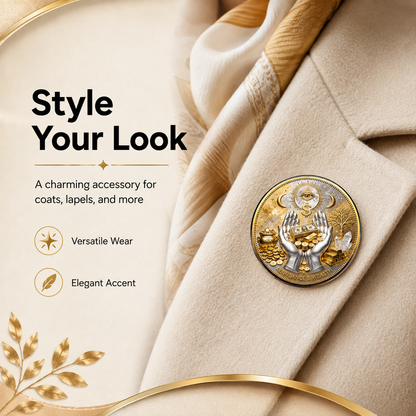 3D “The Midas Touch” Wealth Abundance Coin Brooch – Fortune Attraction Charm, Omniscient Protection Symbol, Pocket-Sized Collector’s Pin for Businessmen & Entrepreneurs