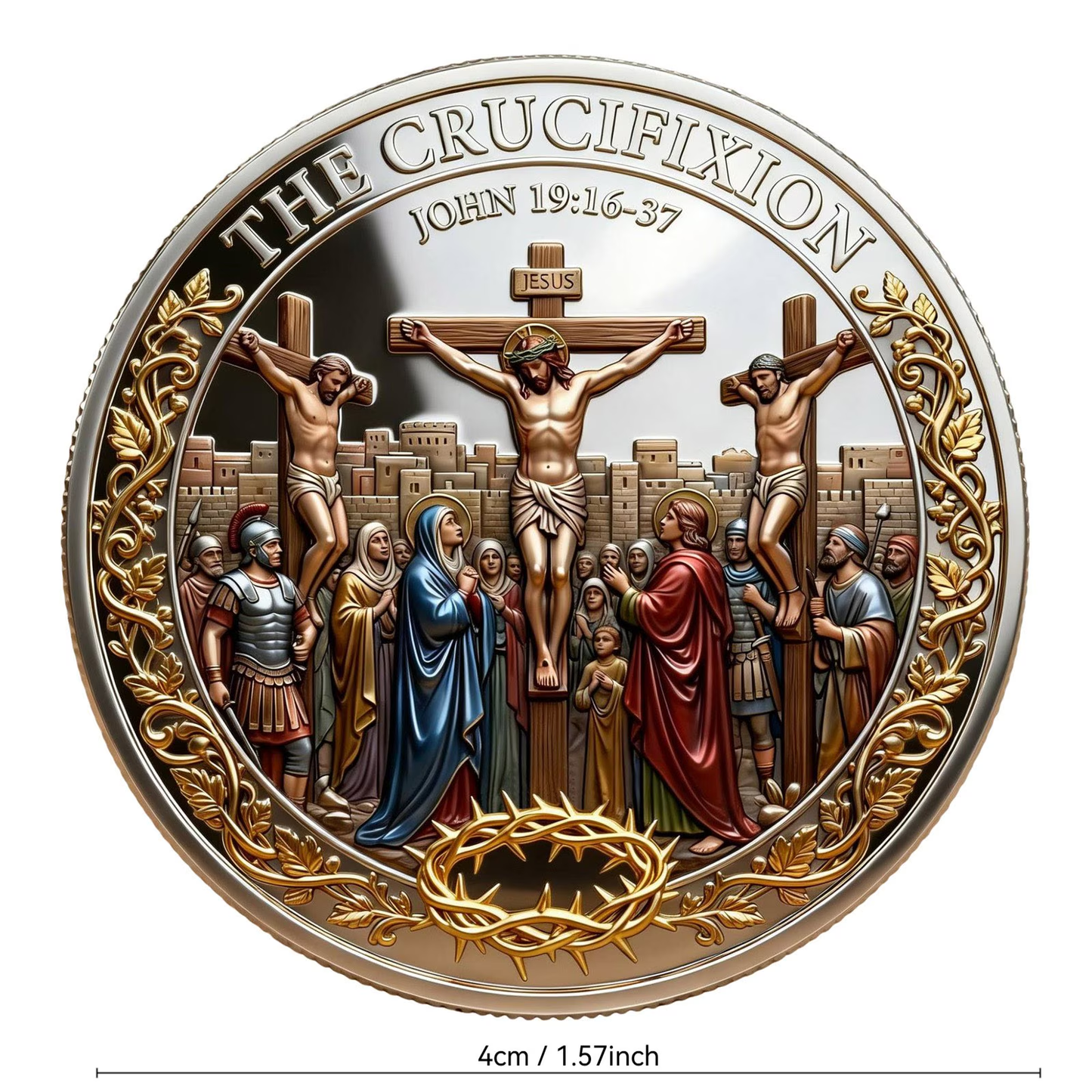 ✝️ Cross Resurrection Memorial Coin, Alloy Relief Religious Keepsake Ornament, Easter Church Family Collectible Gift