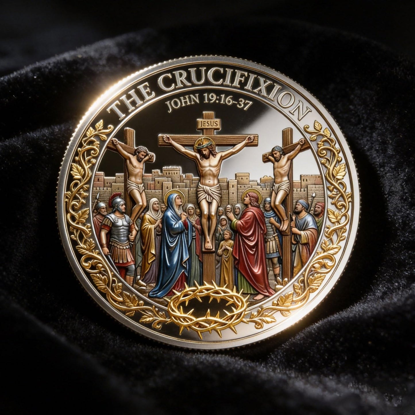 ✝️ Cross Resurrection Memorial Coin, Alloy Relief Religious Keepsake Ornament, Easter Church Family Collectible Gift