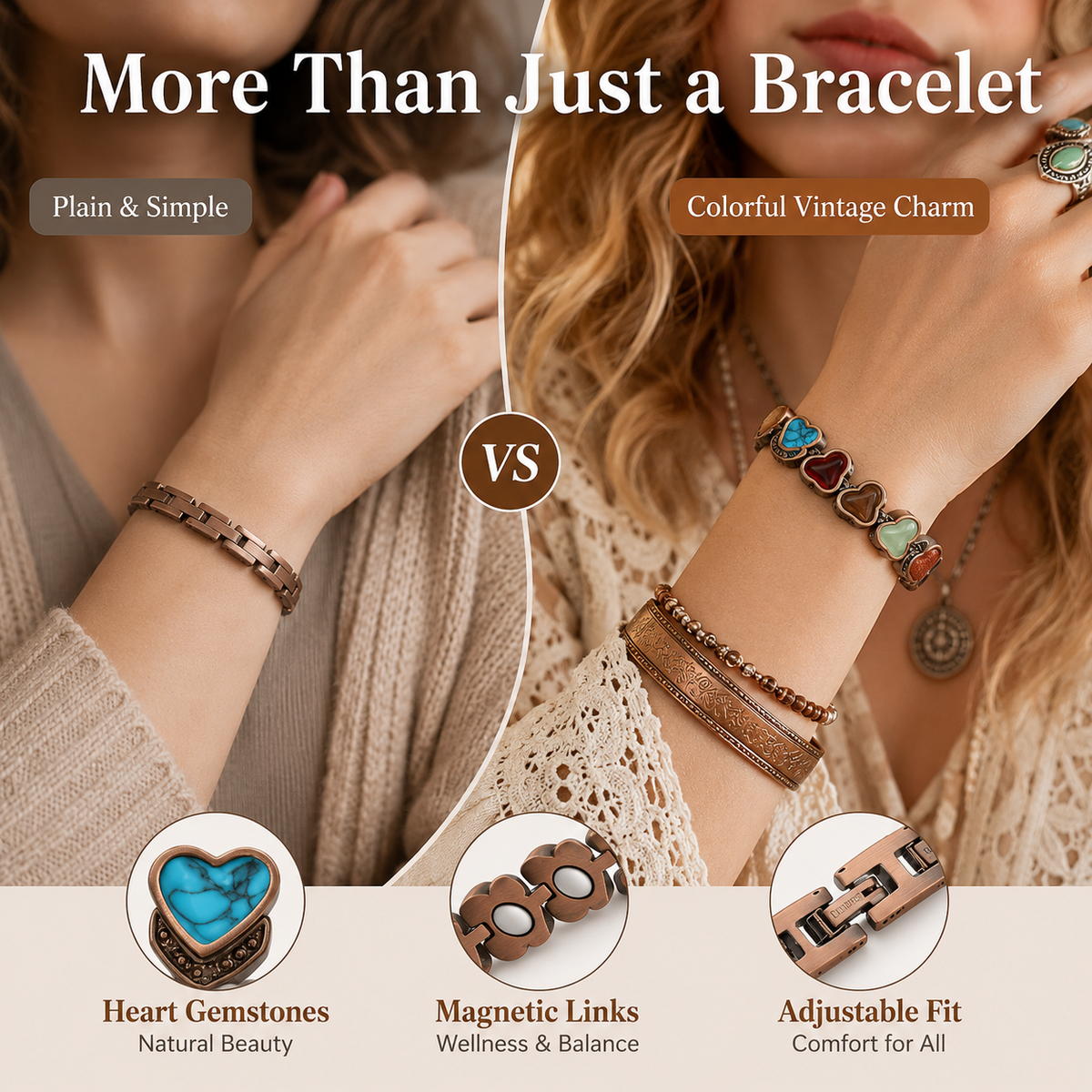 Copper Bracelet for Women, Pure Copper Magnetic Bracelets, Natural Unique Gemstone