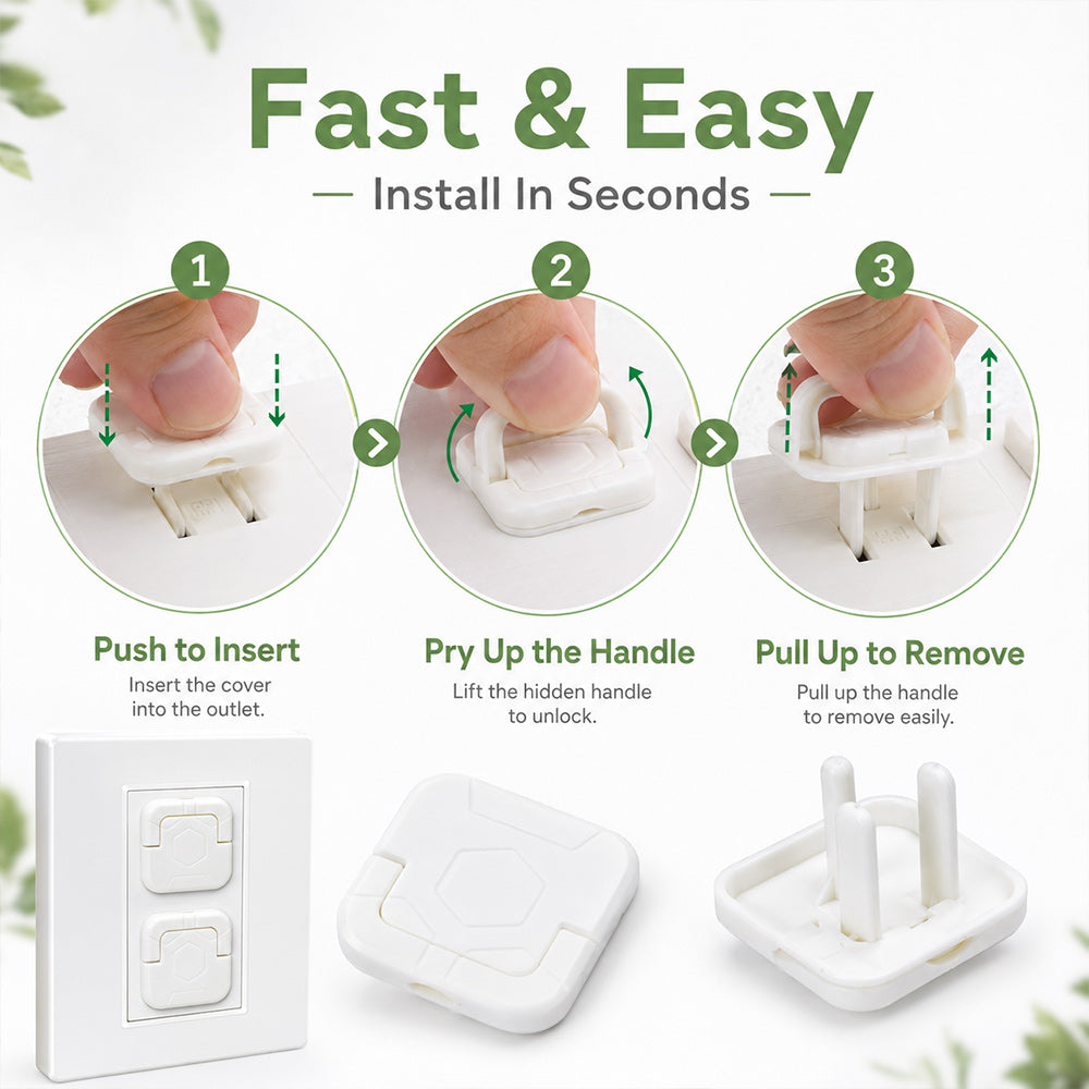 Baby Proof Socket Covers with Smart Handle Design – Fits 2 & 3-Prong Outlets